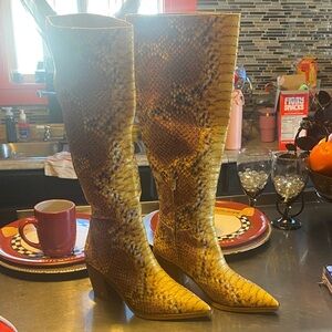 Sam Edelman Yellow Snake Print Heeled Boots